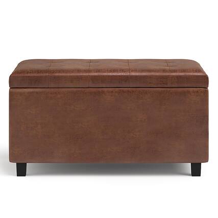 Front. Simpli Home - Cosmopolitan Storage Ottoman - Distressed Saddle Brown.