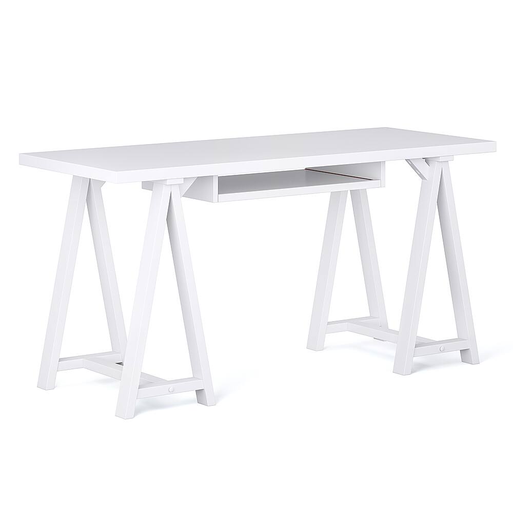 Angle. Simpli Home - Sawhorse SOLID WOOD Modern Industrial 60 inch Wide Writing Office Desk in White - White.