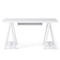 Simpli Home - Sawhorse SOLID WOOD Modern Industrial 60 inch Wide Writing Office Desk in - White - Front_Zoom