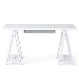 Simpli Home - Sawhorse SOLID WOOD Modern Industrial 60 inch Wide Writing Office Desk - White