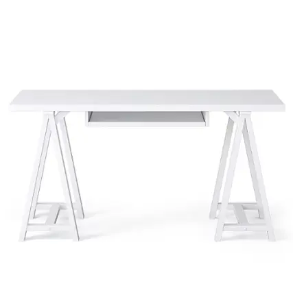 Front. Simpli Home - Sawhorse SOLID WOOD Modern Industrial 60 inch Wide Writing Office Desk in White - White.