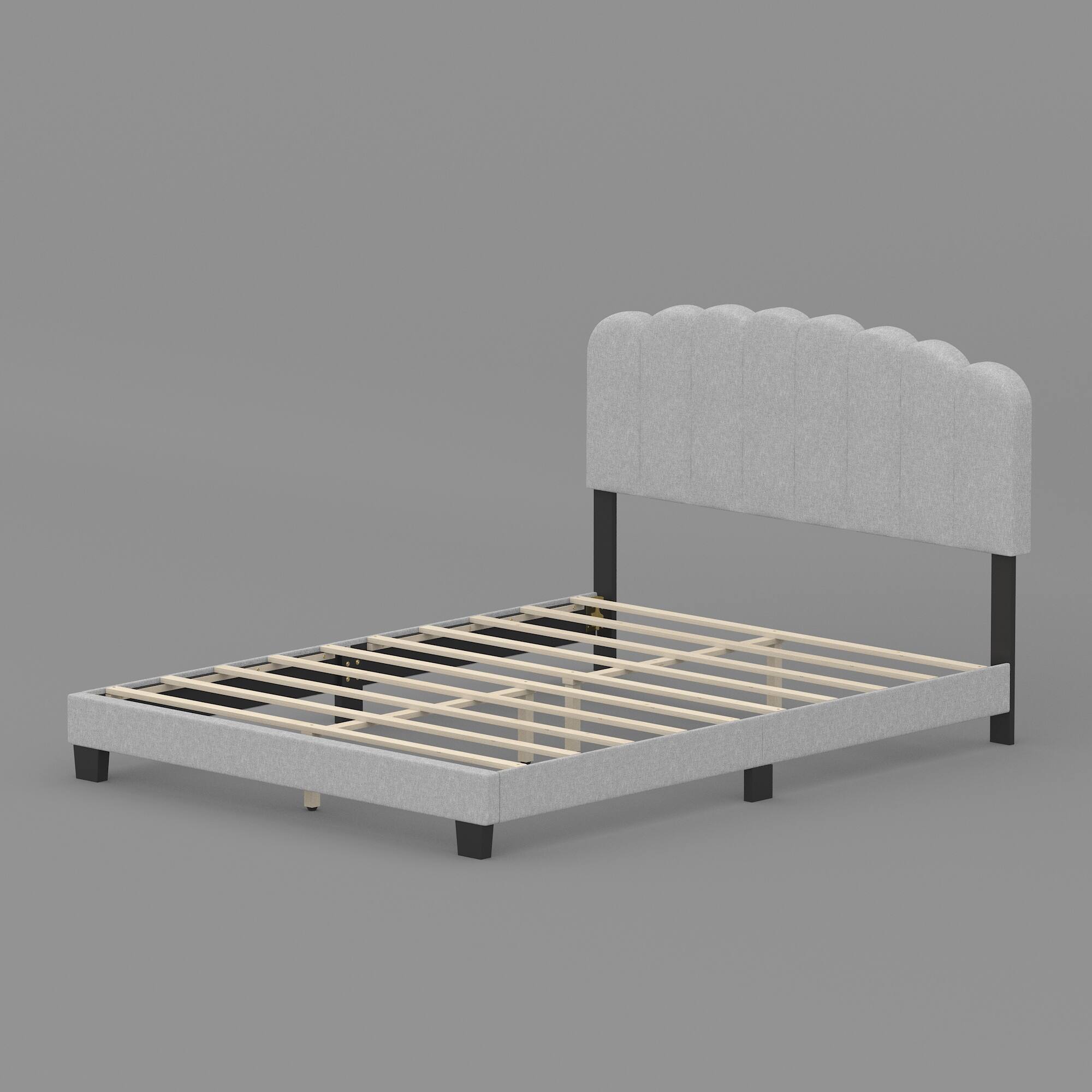 Left. Famapy - Famapy Upholstered Bed Frame: Curved Headboard, Reinforced Slats & High Load - Bearing - White.