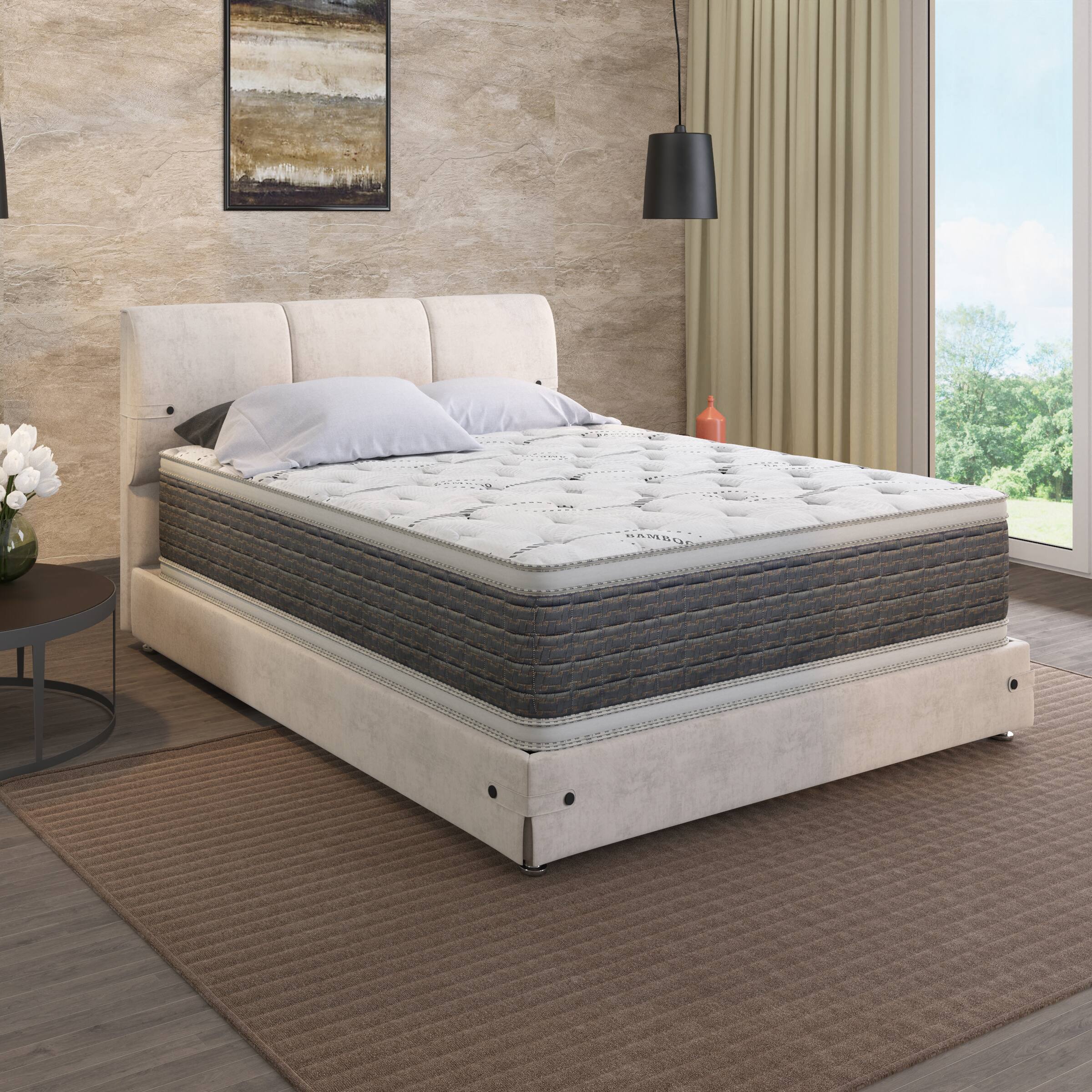 Glintex - 14.5" Full Memory Foam Mattress, Two-Sided Pillow Top Design, Soft Comfort, Pressure Relief - White/gray