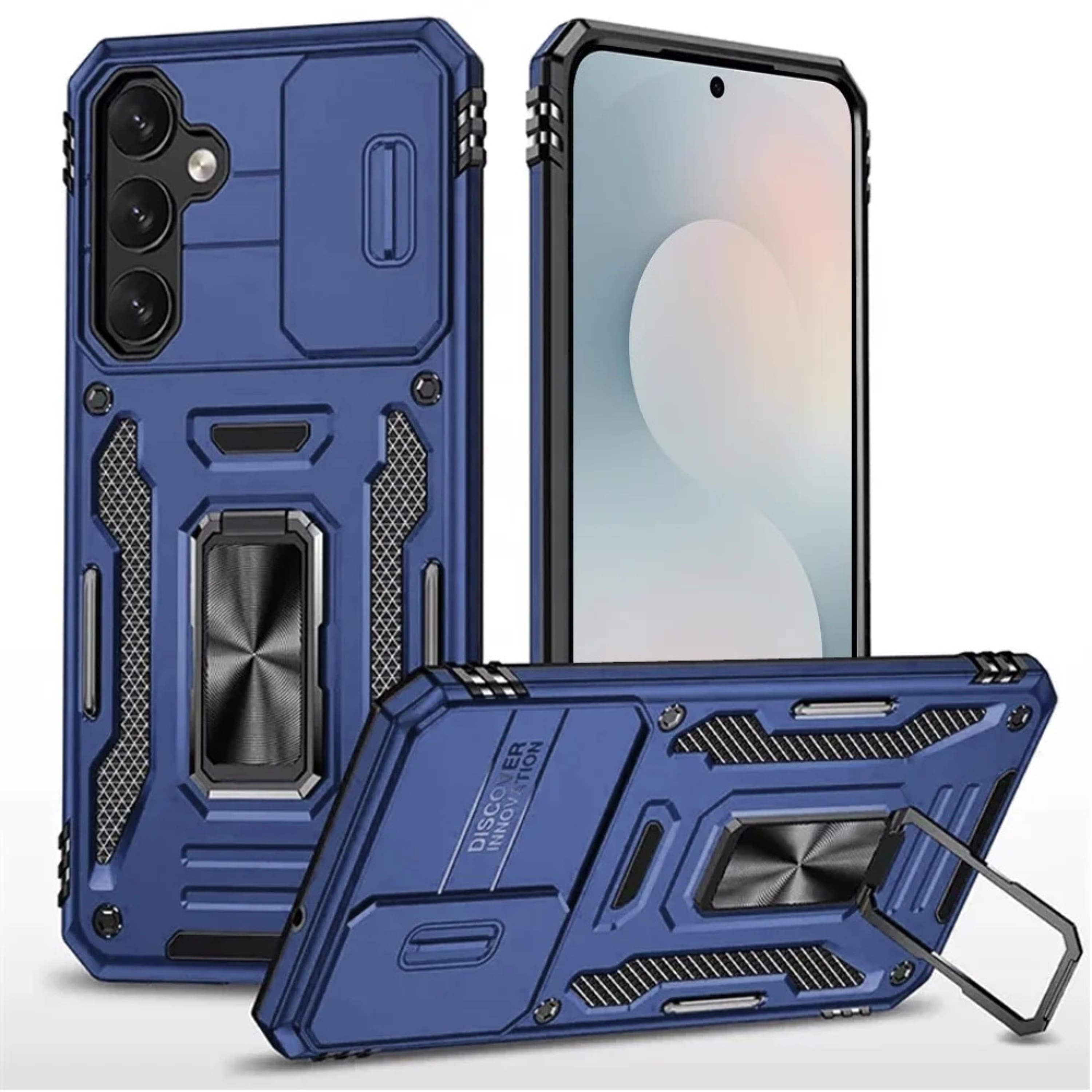 Kitcheniva - Sliding Camera Lens Cover Case For Samsung S25 FE With Magnetic Ring Stand Blue - Navy