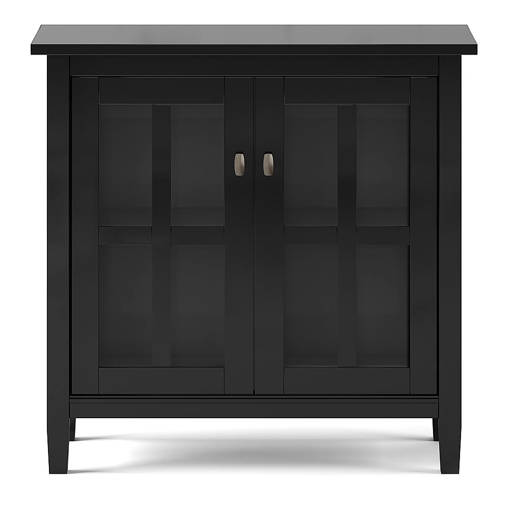 Front. Simpli Home - Warm Shaker SOLID WOOD 32 inch Wide Transitional Low Storage Cabinet in Black - Black.