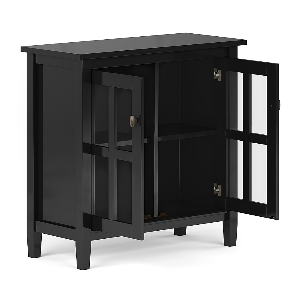 Left View: Simpli Home - Warm Shaker SOLID WOOD 32 inch Wide Transitional Low Storage Cabinet in - Black