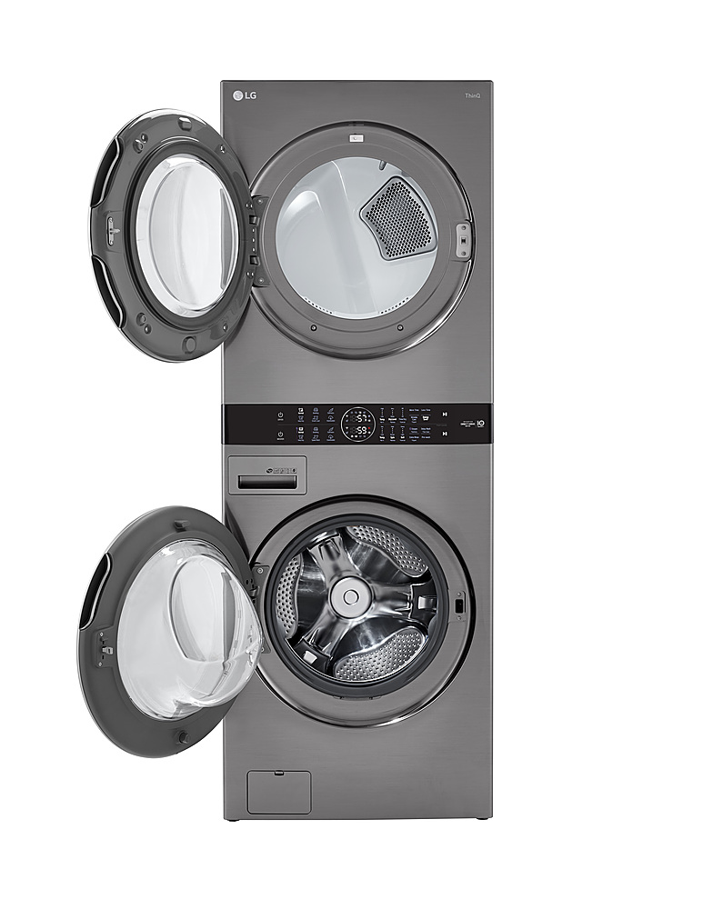 LG WashTower with Center Control 4.5 Cu. Ft. Washer and 7.4 Cu. Ft.  Electric Dryer in Black Stainless Steel