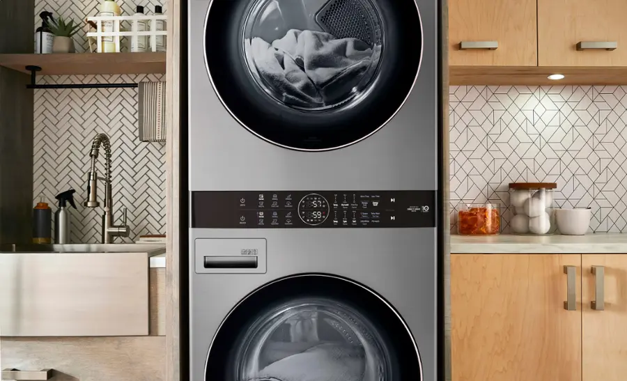 Alt View 30. LG - 4.5 Cu. Ft. HE Smart Front Load Washer and 7.4 Cu. Ft. Electric Dryer WashTower with Built-In Intelligence - Graphite Steel.