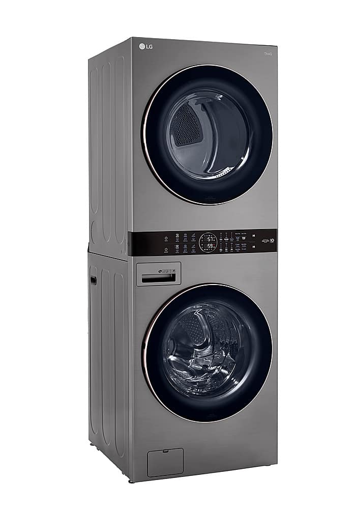 Angle. LG - 4.5 Cu. Ft. HE Smart Front Load Washer and 7.4 Cu. Ft. Gas Dryer WashTower with Built-In Intelligence - Graphite Steel.