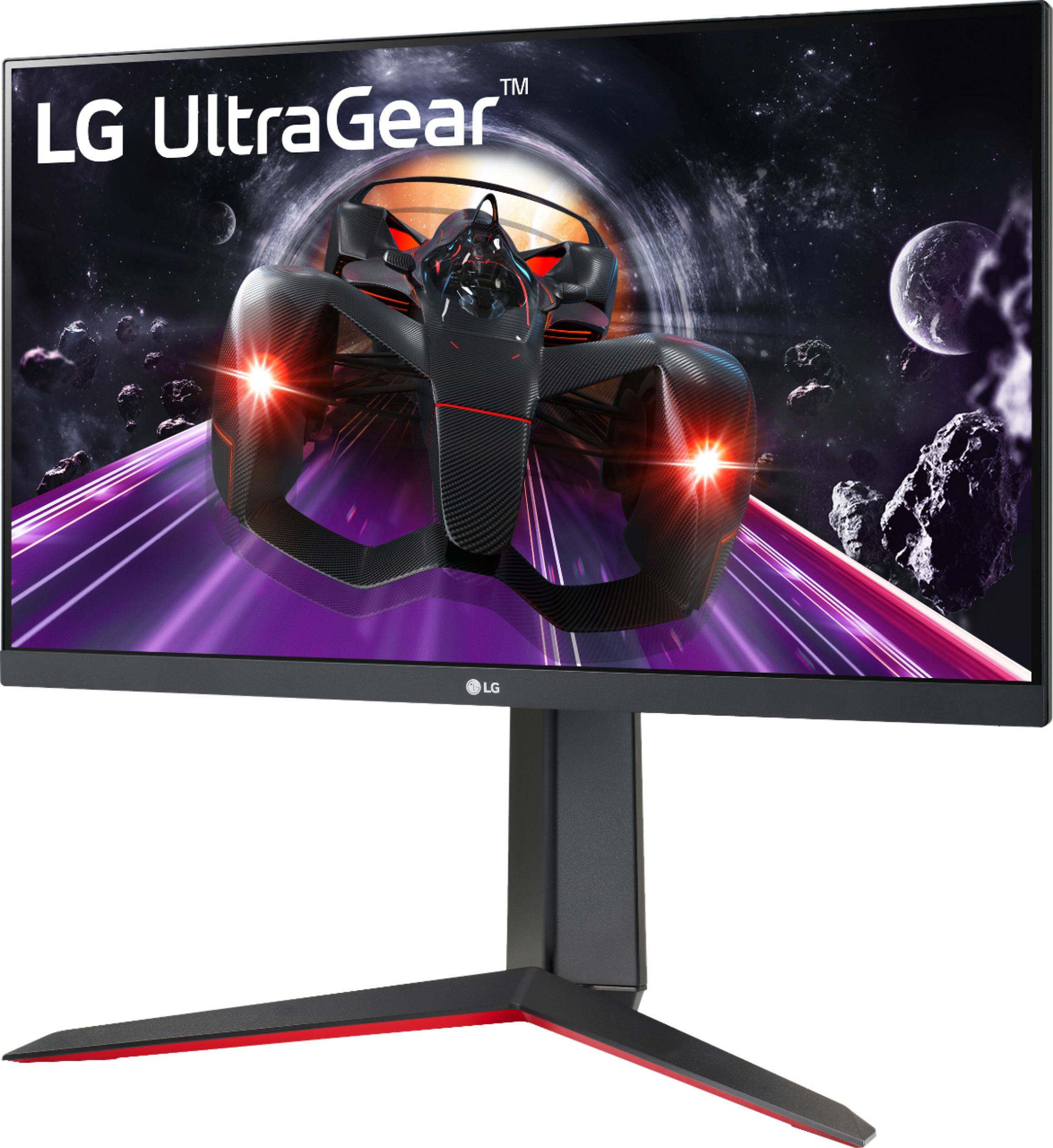 Left. LG - Geek Squad Certified Refurbished UltraGear 24" LED FHD FreeSync Monitor with HDR - Black.