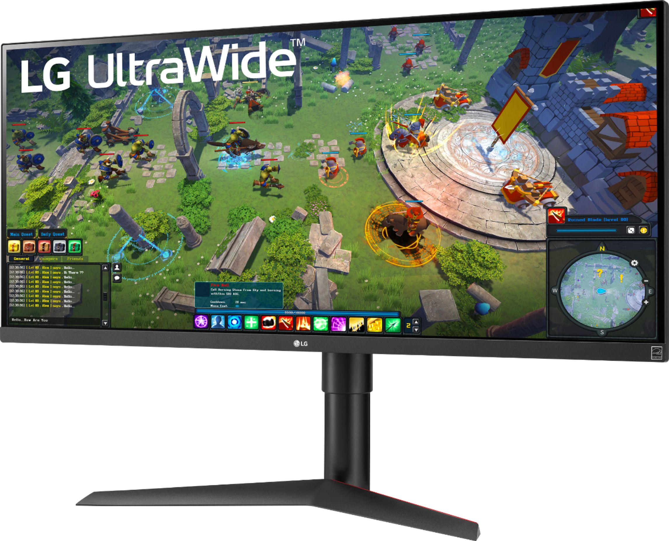 Left View: LG - 34” UltraWide FHD HDR 75Hz FreeSync Monitor (USB) - Black