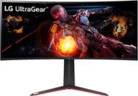 Front Zoom. LG - UltraGear 34” IPS Curved 1-ms G-SYNC Ultimate Monitor with HDR (HDMI, DisplayPort, USB).