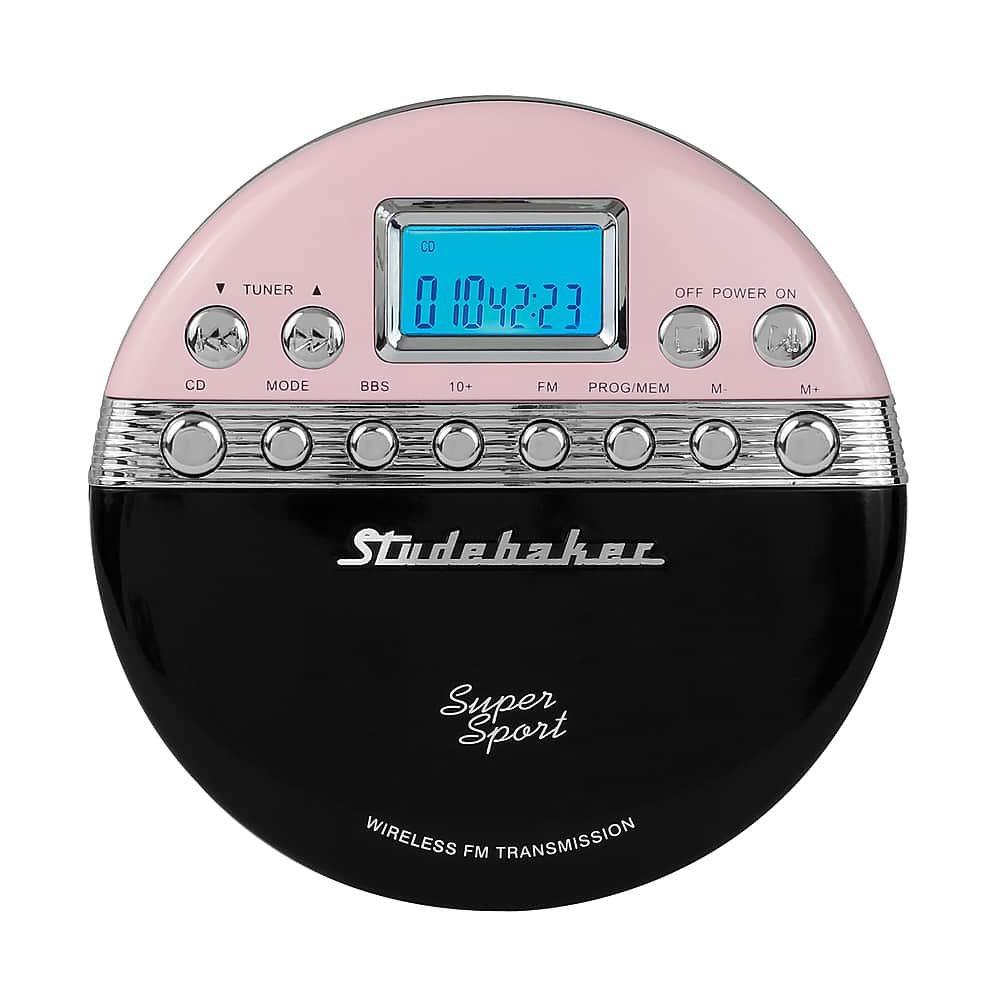 Angle. Studebaker - Joggable Personal CD Player with Wireless FM Transmission and FM PLL Radio - Pink/Black.