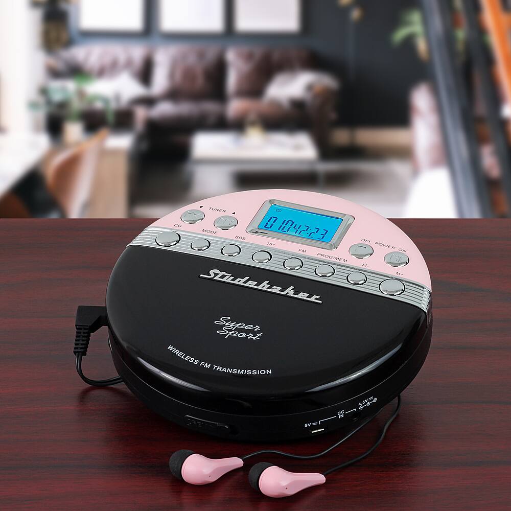 Alt View 11. Studebaker - Joggable Personal CD Player with Wireless FM Transmission and FM PLL Radio - Pink/Black.