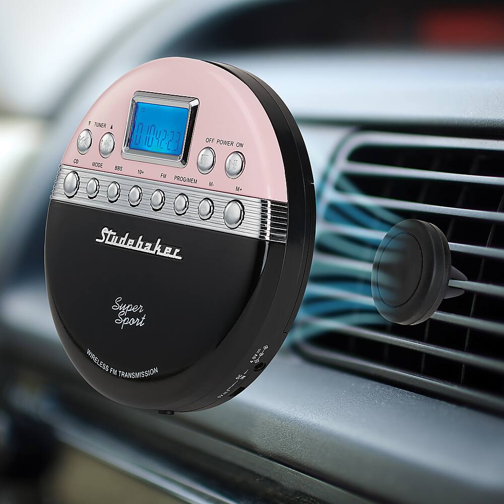 Left. Studebaker - Joggable Personal CD Player with Wireless FM Transmission and FM PLL Radio - Pink/Black.