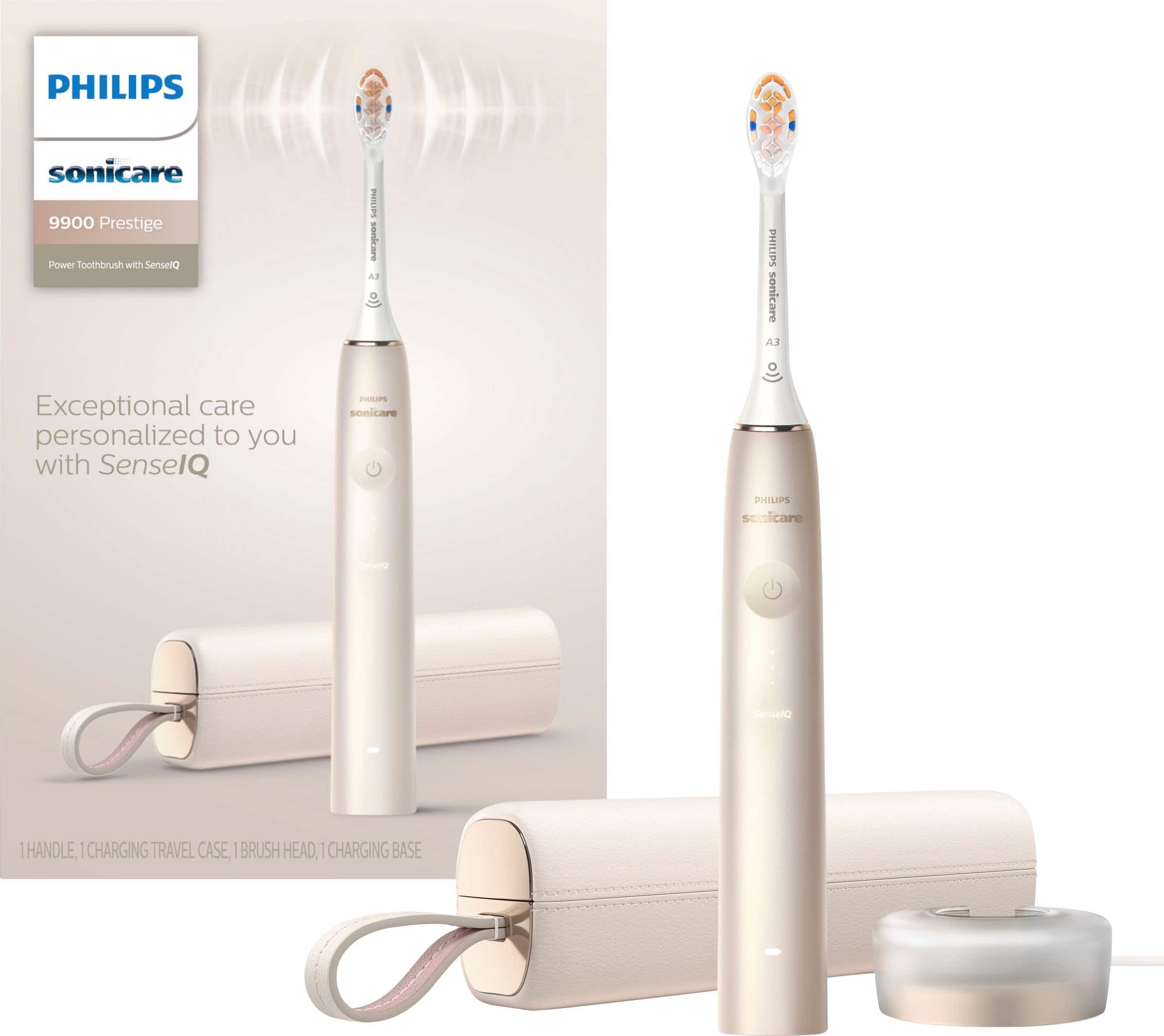 Philips Sonicare - 9900 Prestige Rechargeable Electric Toothbrush with SenseIQ - Champagne - Angle_Zoom