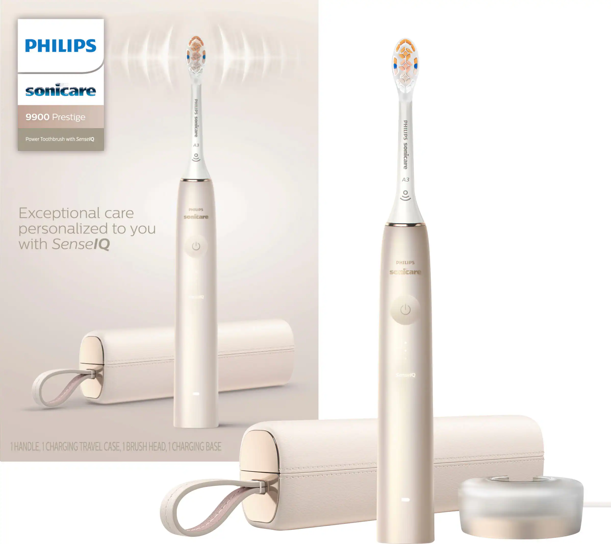 Left. Philips Sonicare - 9900 Prestige Rechargeable Electric Toothbrush with SenseIQ - Champagne.