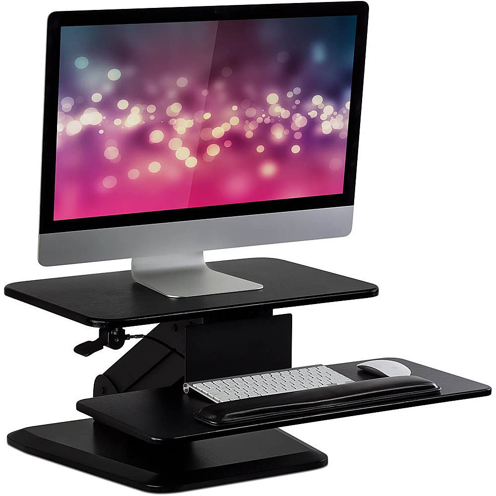 Left View: Mount-It! - Tabletop Sit Stand Desk Converter With Gas Spring Arm - Black