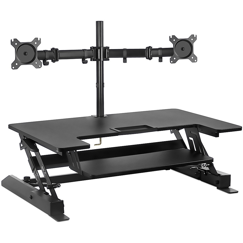 Angle View: Mount-It! - Sit-Stand Desk Converter  with Dual Monitor Mount - Black