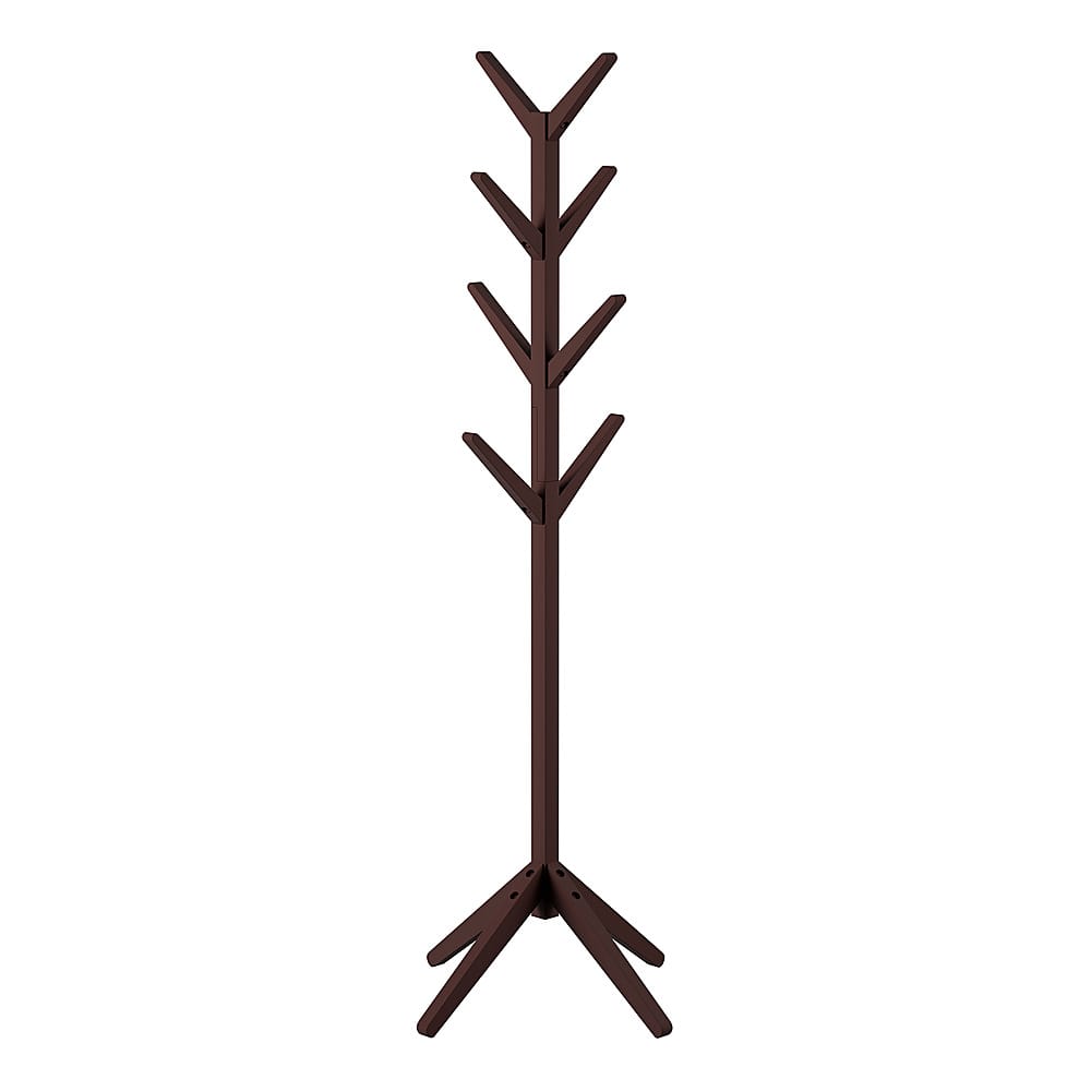 Hastings Home - Modern Freestanding Wooden Coat Tree-Hallway, Entryway, or Office for Coats, Jackets, Scarves, Hats or Purses - Espresso Brown