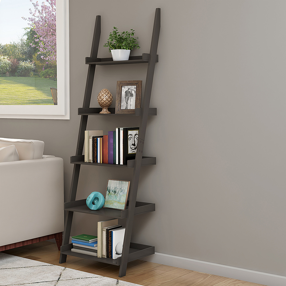 Hastings Home 5-Tier Ladder Bookshelf, Slate Gray - Slate Gray