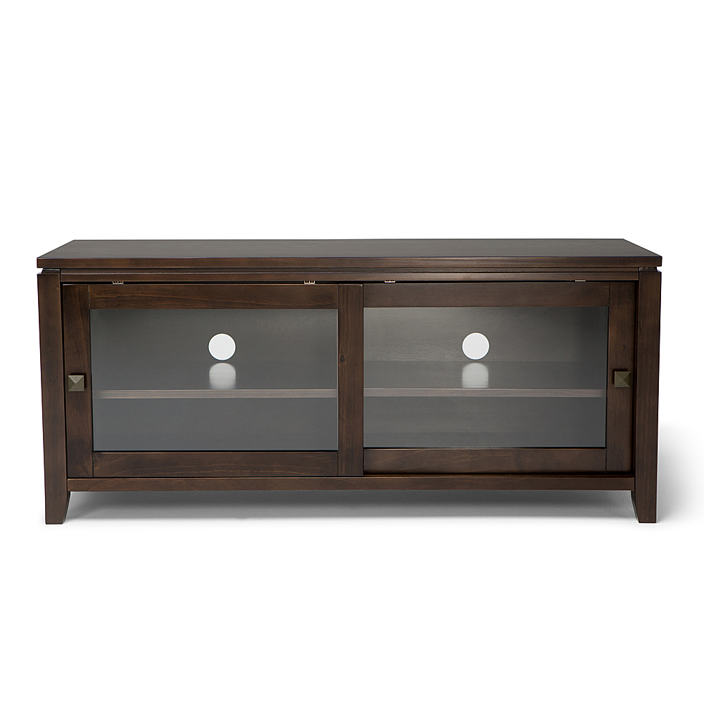 Left View: Simpli Home - Cosmopolitan SOLID WOOD 48 inch Wide Contemporary TV Media Stand in Mahogany Brown For TVs up to 50 inches - Mahogany Brown