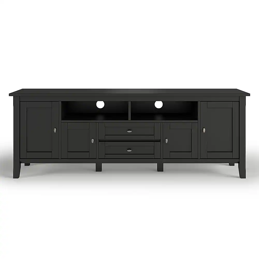 Front. Simpli Home - Warm Shaker SOLID WOOD 72 in Wide TV Media Stand & For TVs up to 80 inches - Black.