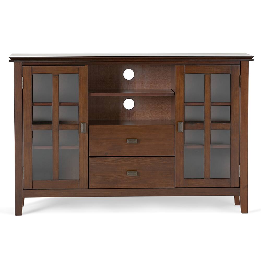 Left. Simpli Home - Artisan Solid Wood 53 inch Wide Transitional TV Media Stand For TVs up to 60 inches - Russet Brown.