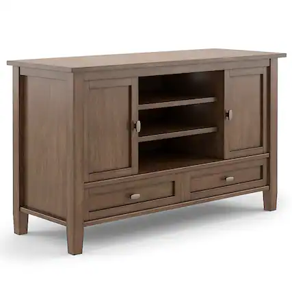 Angle. Simpli Home - Warm Shaker Solid Wood 47 inch Wide Transitional TV Media Stand For TVs up to 50 inches - Rustic Natural Aged Brown.