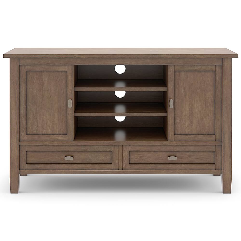 Left. Simpli Home - Warm Shaker Solid Wood 47 inch Wide Transitional TV Media Stand For TVs up to 50 inches - Rustic Natural Aged Brown.