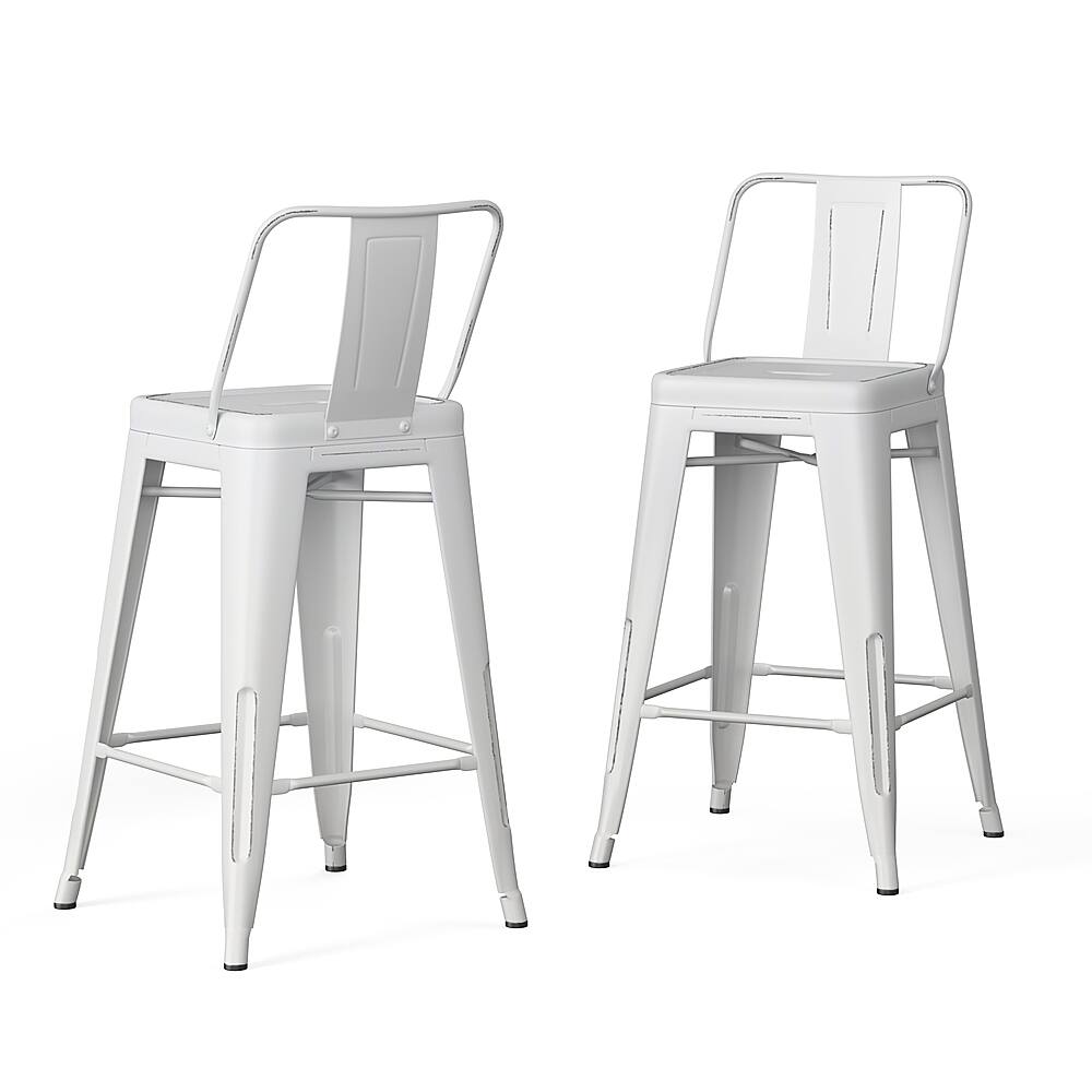 Angle View: Simpli Home - Rayne Industrial Metal 24 inch Counter Height Stool (Set of 2) in - Distressed White