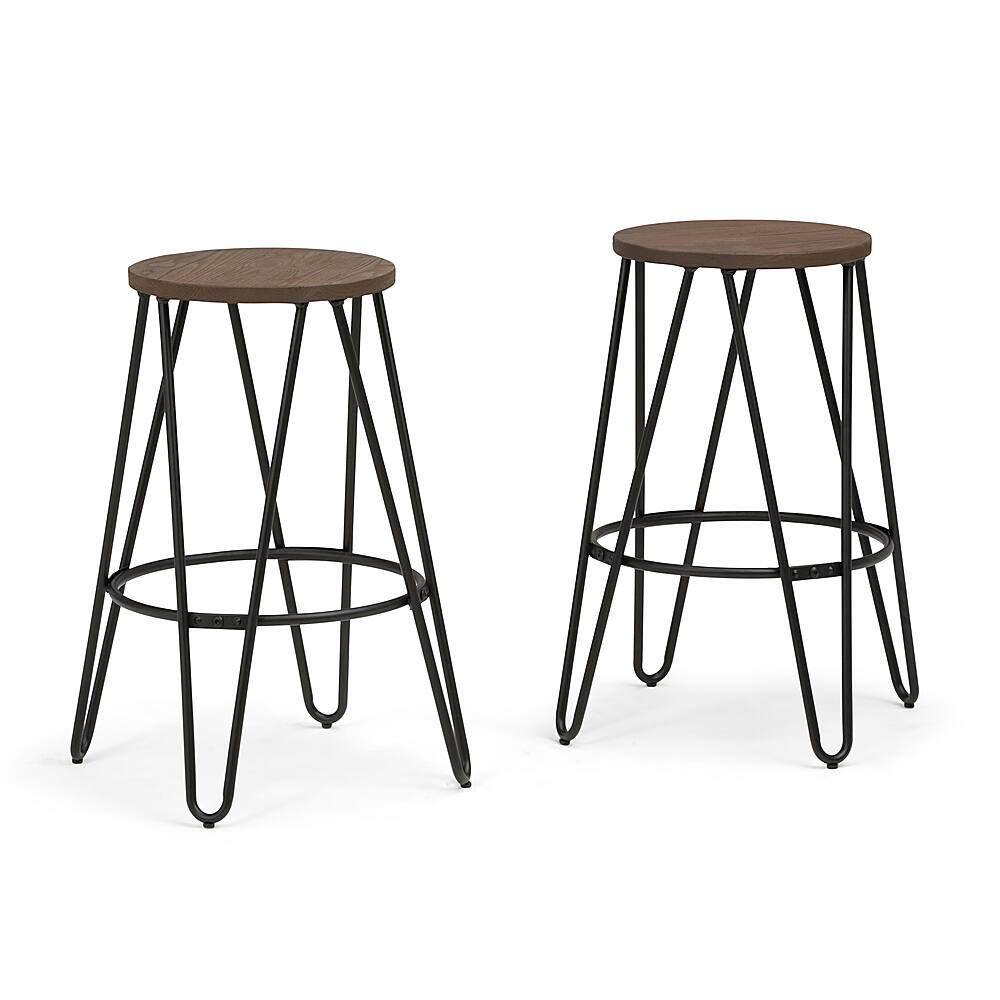 Angle View: Simpli Home - Simeon Industrial Metal 26 inch Metal Counter Height Stool with Wood Seat (Set of 2) in - Cocoa Brown / Black