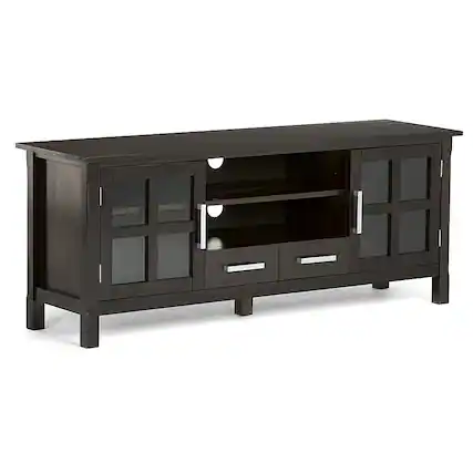 Angle. Simpli Home - Kitchener Solid Wood 60 inch Wide Contemporary TV Media Stand For TVs up to 65 inches - Hickory Brown.