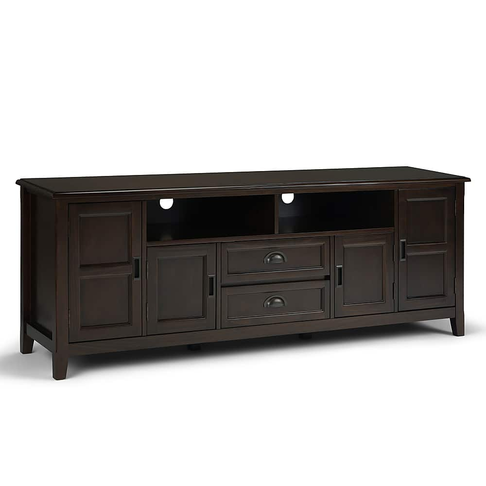 Angle View: Simpli Home - Burlington SOLID WOOD 72 inch Wide Transitional TV Media Stand in Mahogany Brown For TVs up to 80 inches - Mahogany Brown