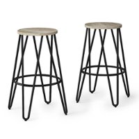 Simpli Home - Simeon Industrial Metal 26 inch Metal Counter Height Stool with Wood Seat (Set of 2) in - Natural / Black - Angle_Zoom