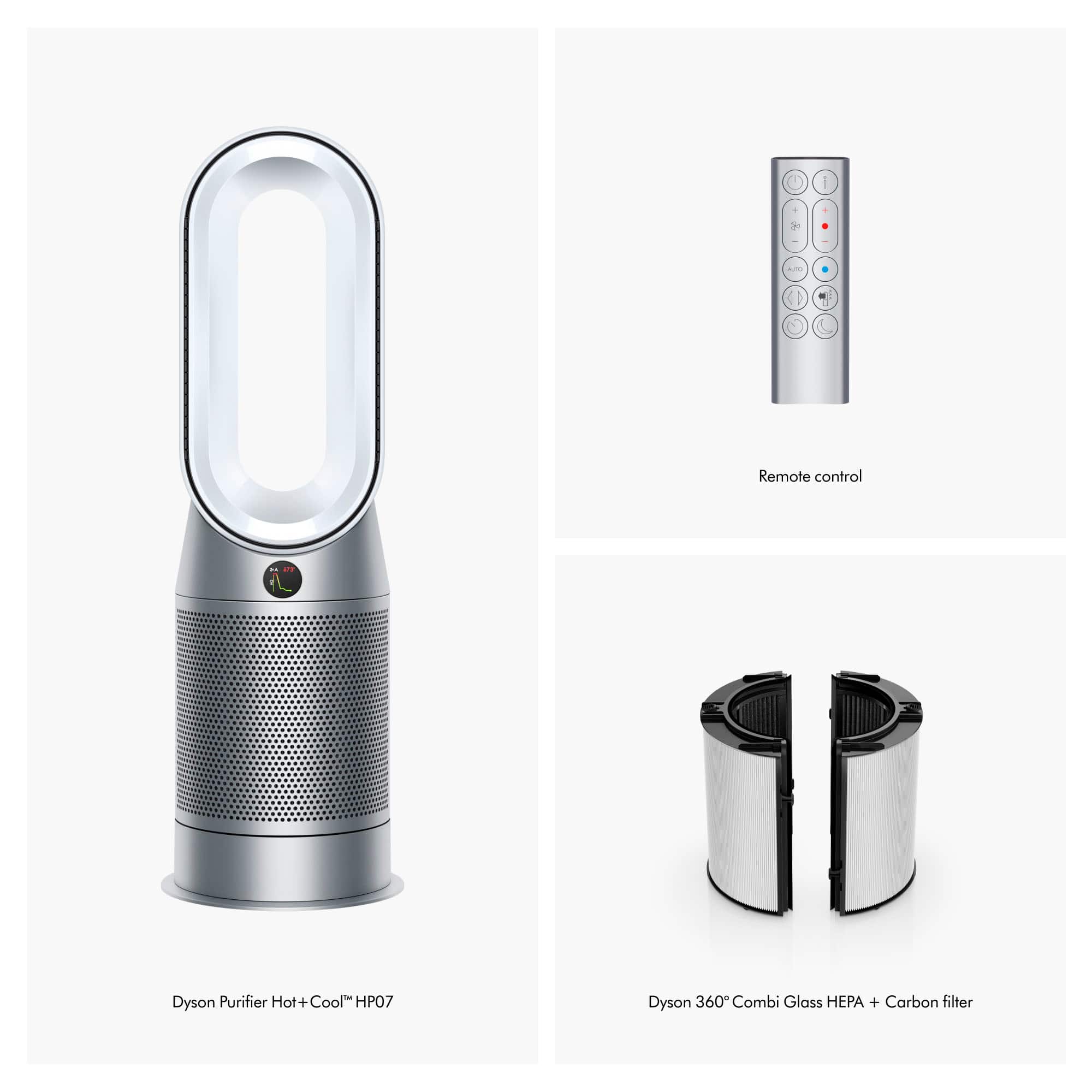 In the box, there is a Dyson Purifier Hot+Cool HP07 360 Combi Glass HEPA + Carbon Air Purifier Filter.