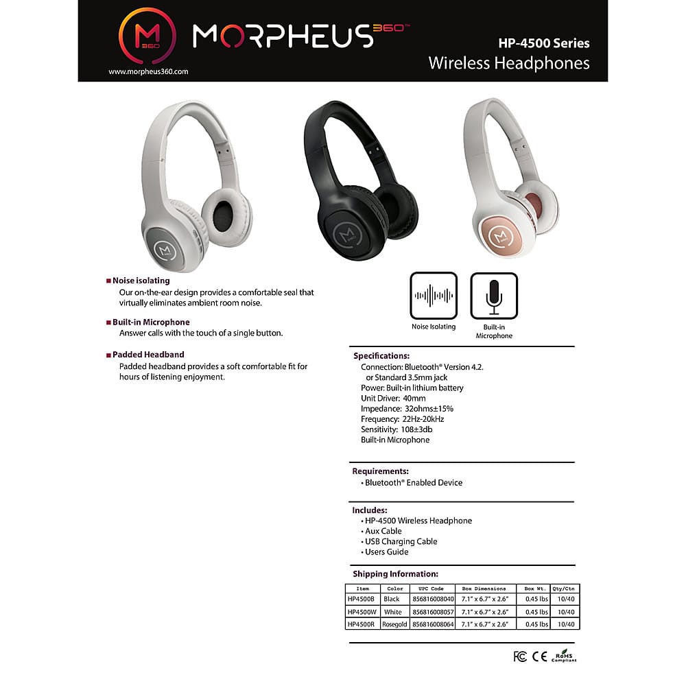 Alt View 15. Morpheus 360 - TREMORS Wireless On-the-Ear Headphones, Wireless Headset with Microphone - White/Rose Gold.