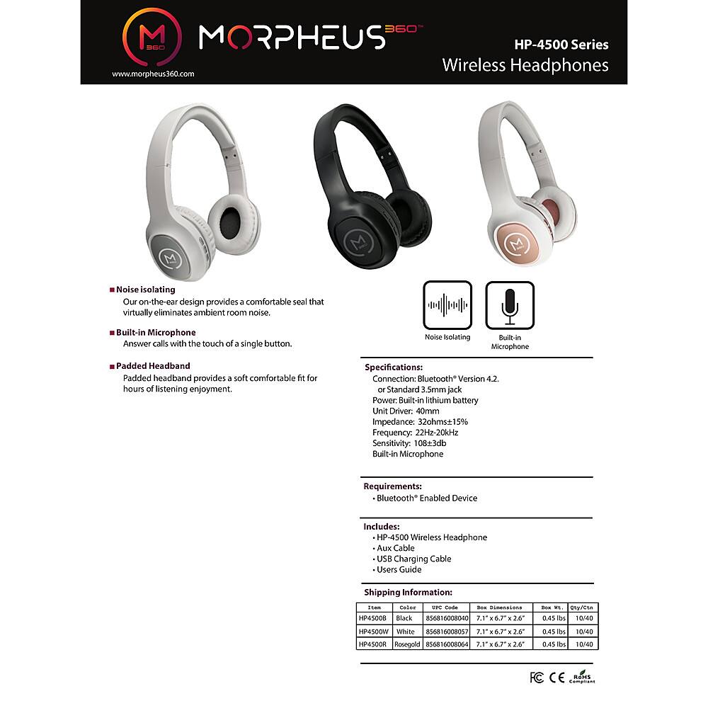 Alt View 15. Morpheus 360 - TREMORS Wireless On-the-Ear Headphones, Wireless Headset with Microphone - White/Rose Gold.