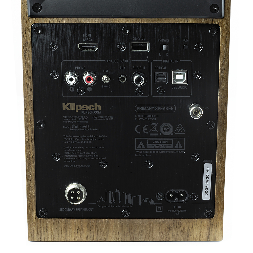 Back View: Klipsch - The Fives Powered Speakers with HDMI-ARC - Walnut