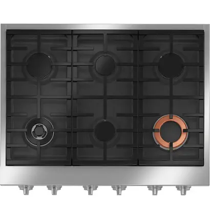 Front. Café - 36" Built-In Gas Cooktop with 6 Burners, Customizable - Stainless Steel.