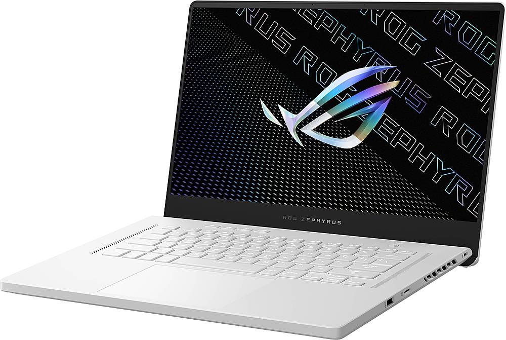 Left View: ASUS - ROG Zephyrus G15 15.6" QHD Laptop - AMD Ryzen 9 - 32GB Memory - NVIDIA GeForce RTX 3080 - 1TB SSD - Moonlight White