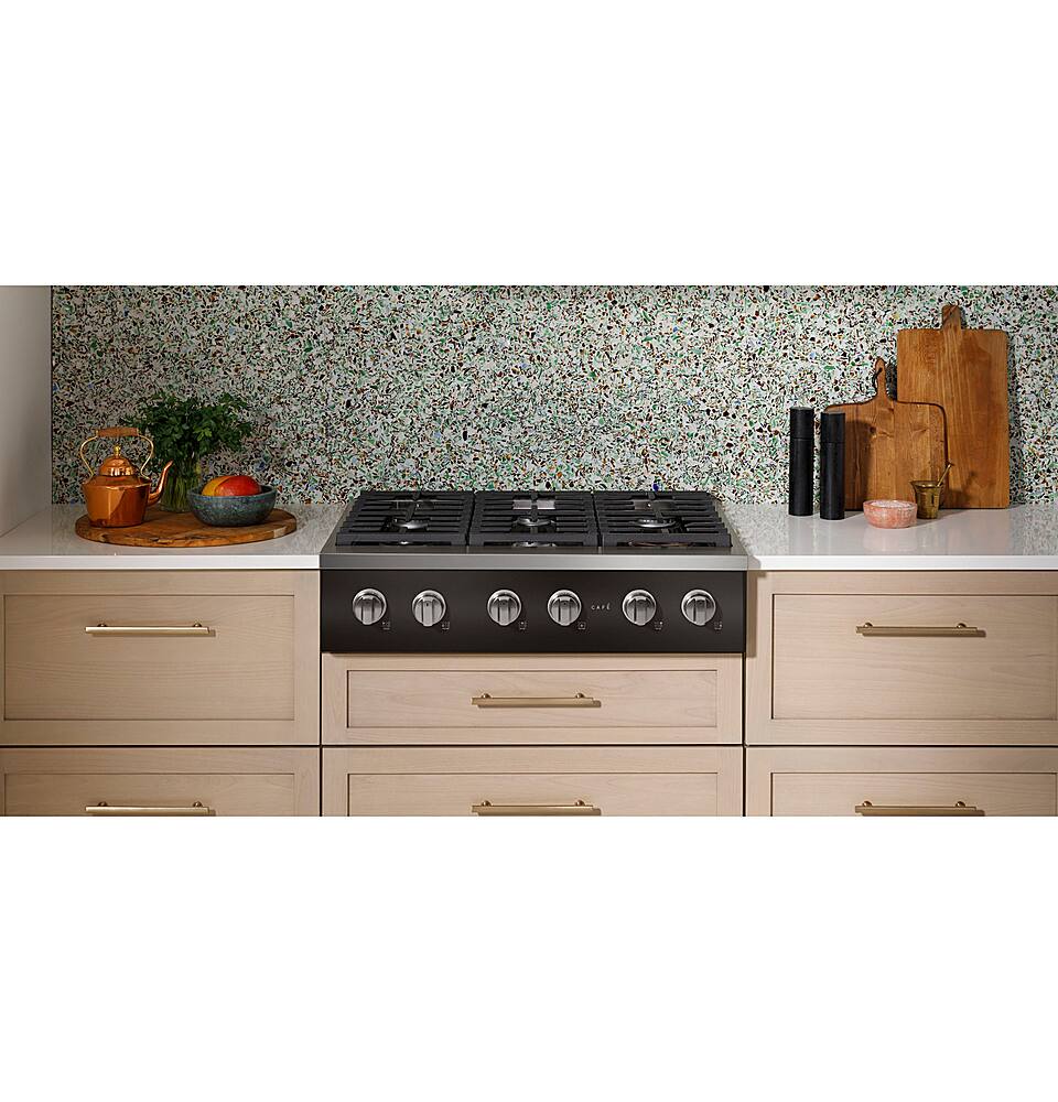 Alt View 34. Café - 36" Built-In Gas Cooktop with 6 Burners, Customizable - Matte Black.