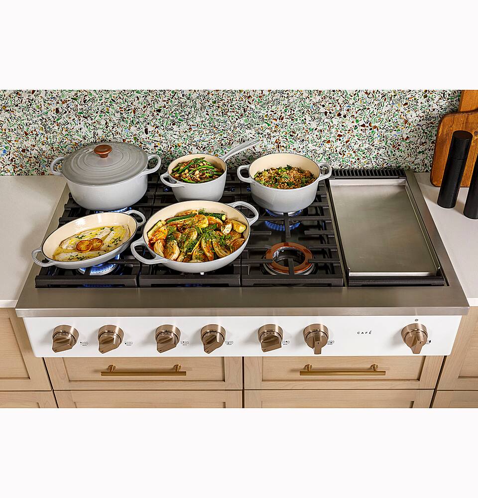 Alt View 35. Café - 48" Built-In Gas Cooktop with 6 Burners, Customizable - Matte White.