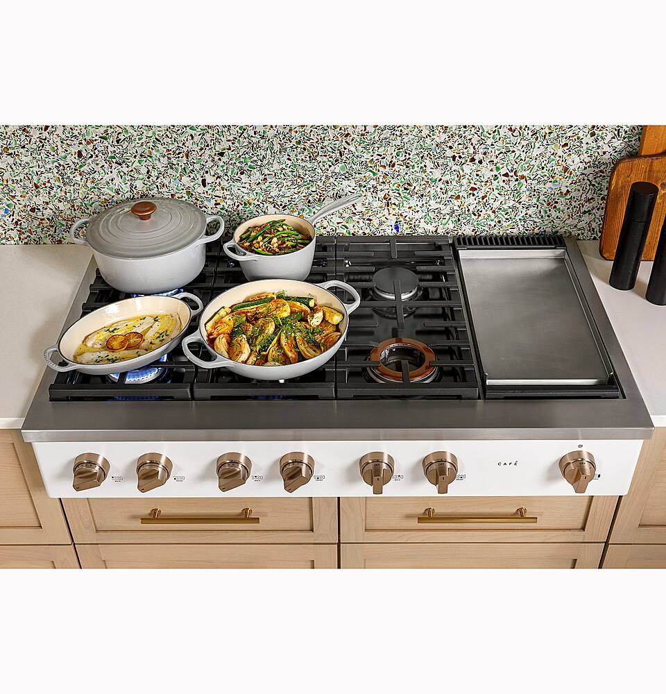 Alt View 40. Café - 48" Built-In Gas Cooktop with 6 Burners, Customizable - Matte White.