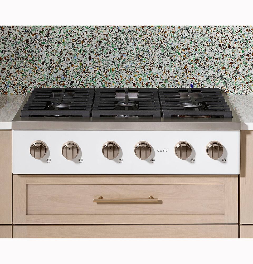 Alt View 27. Café - 36" Built-In Gas Cooktop with 6 Burners, Customizable - Matte White.