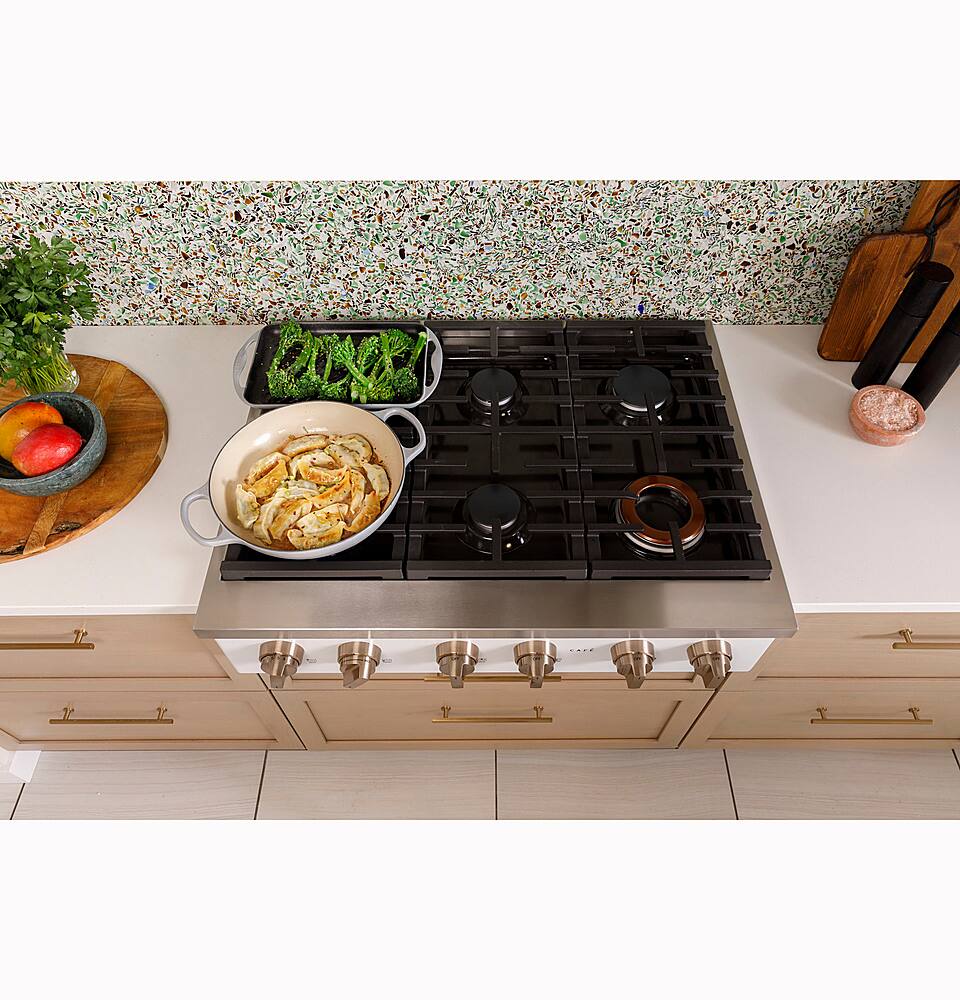 Alt View 30. Café - 36" Built-In Gas Cooktop with 6 Burners, Customizable - Matte White.