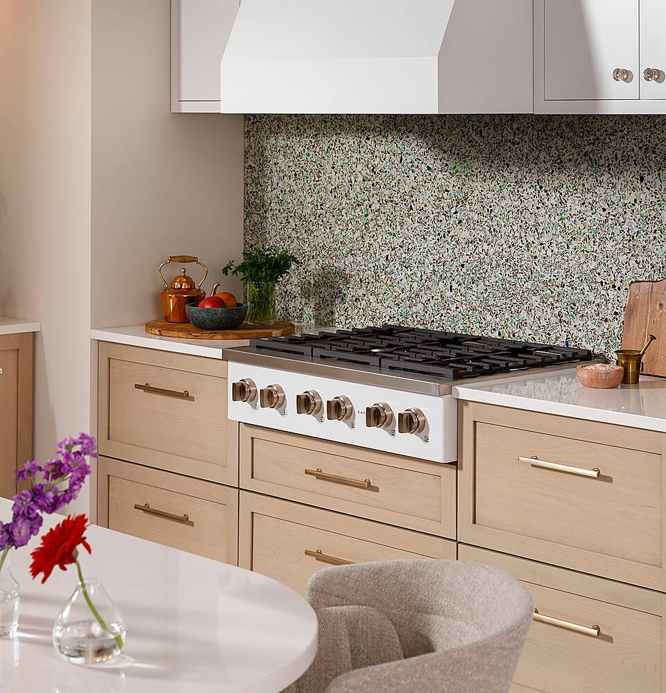 Alt View 38. Café - 36" Built-In Gas Cooktop with 6 Burners, Customizable - Matte White.