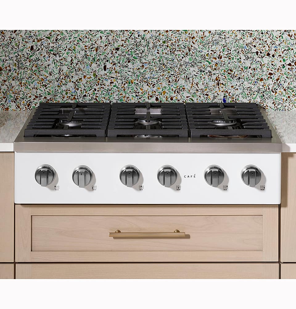 Alt View 39. Café - 36" Built-In Gas Cooktop with 6 Burners, Customizable - Matte White.
