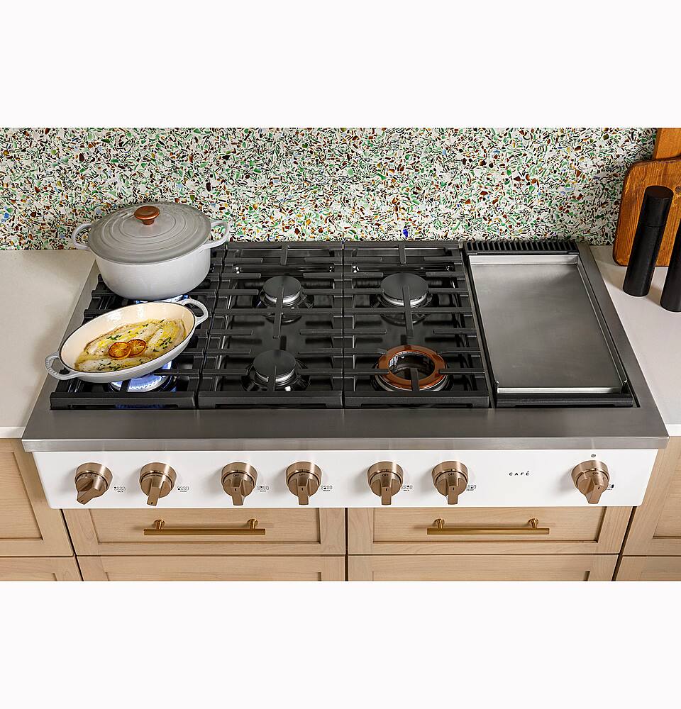 Alt View 25. Café - 48" Built-In Gas Cooktop with 6 Burners, Customizable - Matte Black.