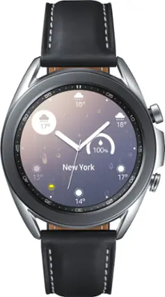 Front. Samsung - Geek Squad Certified Refurbished Galaxy Watch3 Smartwatch 41mm Stainless - Mystic Silver.